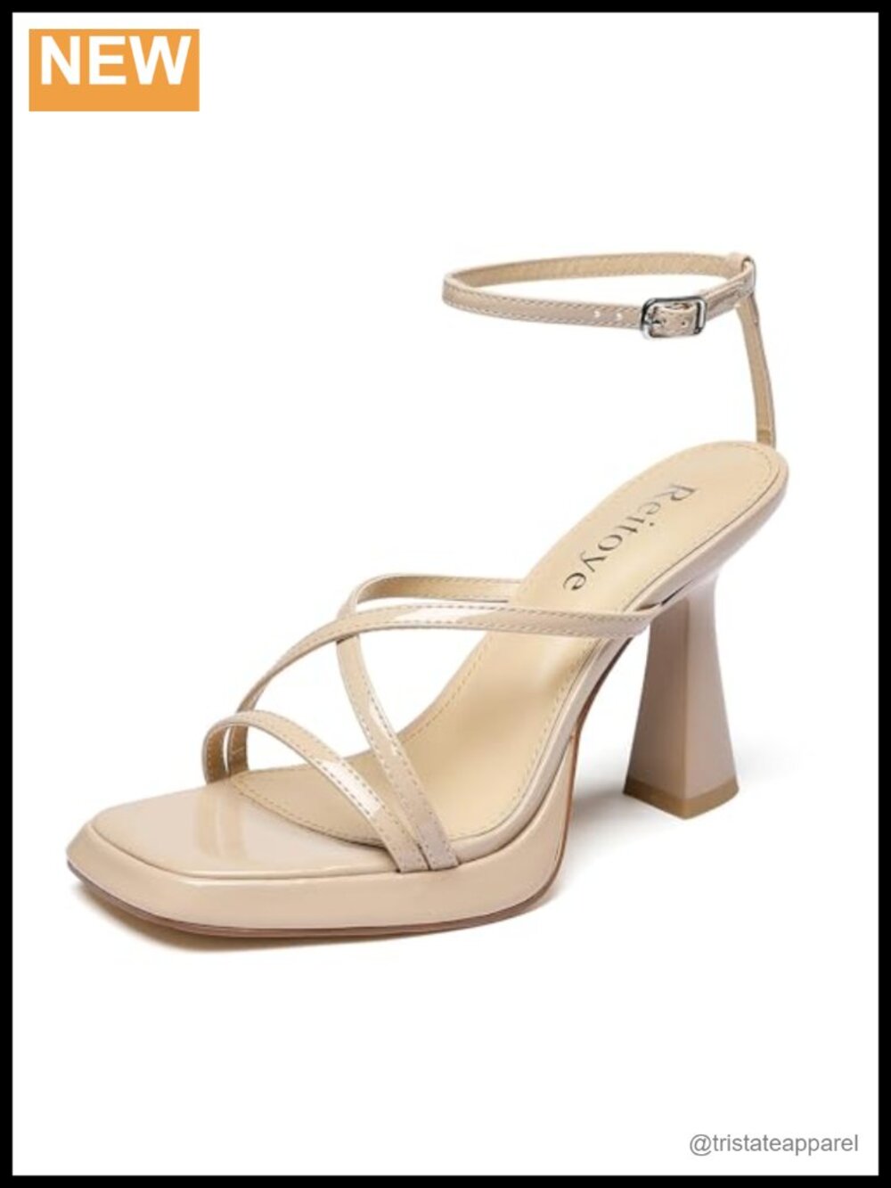 Patent Leather Platform Heeled Sandals Square Toe Ankle Strap Buckle